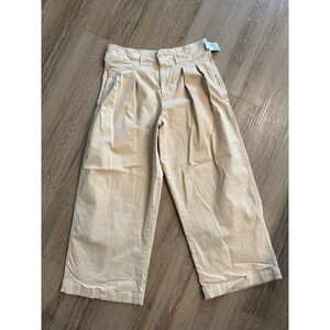 Maeve Anthropologie Tan Pleated Wide Leg Cropped Pants Size 2 OB1679497 Beige